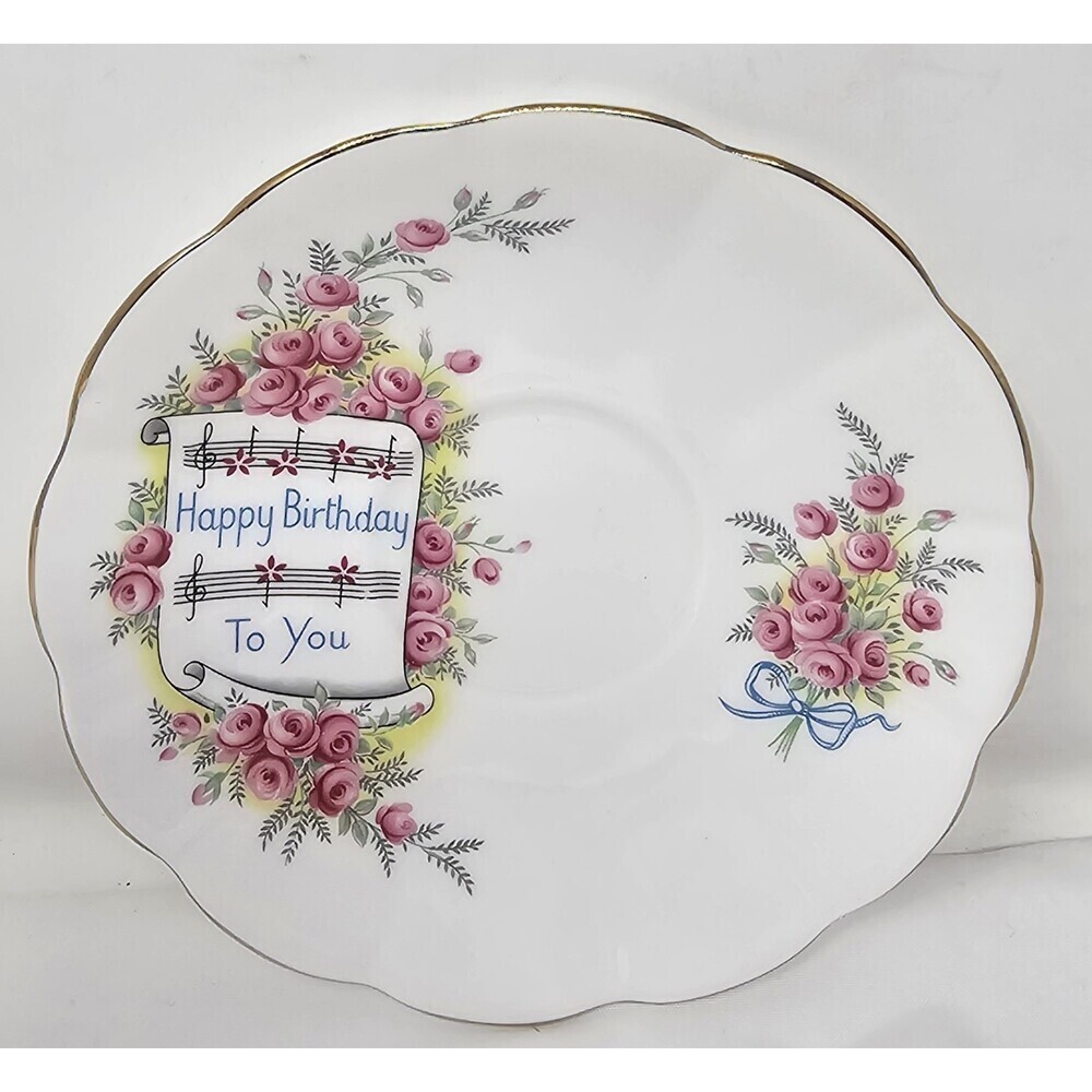 Elizabethan England Fine Bone China Happy Birthday Saucer Plate Floral Vintage
